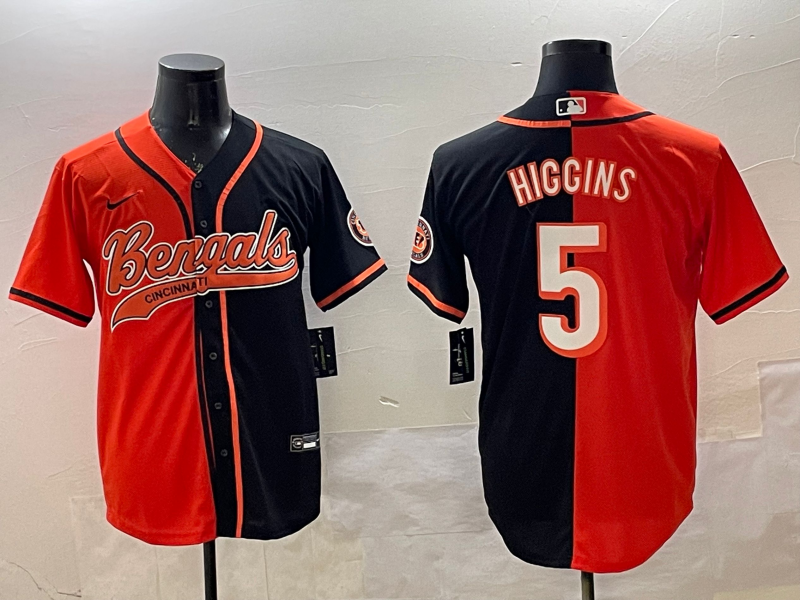 Men's Cincinnati Bengals Tee Higgins #5 Orange/Black Game Jersey