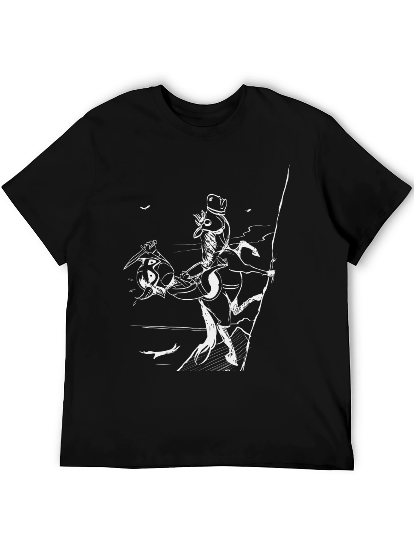 Black T-Shirt with Cartoon Horse Rider Print
