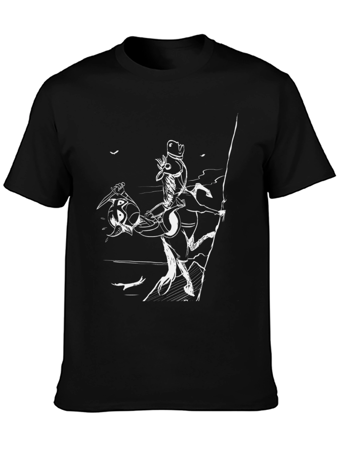 Black T-Shirt with Cartoon Horse Rider Print