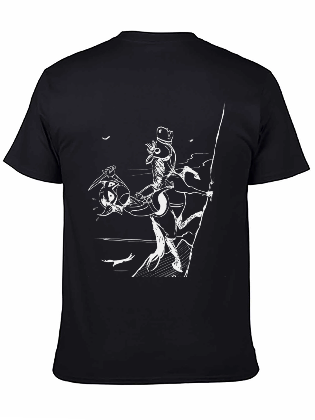 Black T-Shirt with Cartoon Horse Rider Print