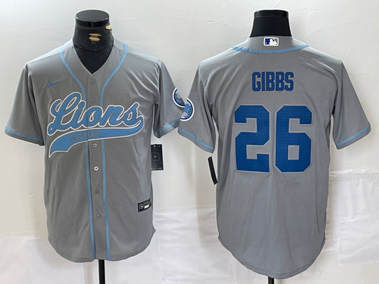 Men's Detroit Lions Jahmyr Gibbs #26 Gray Game Jerseys