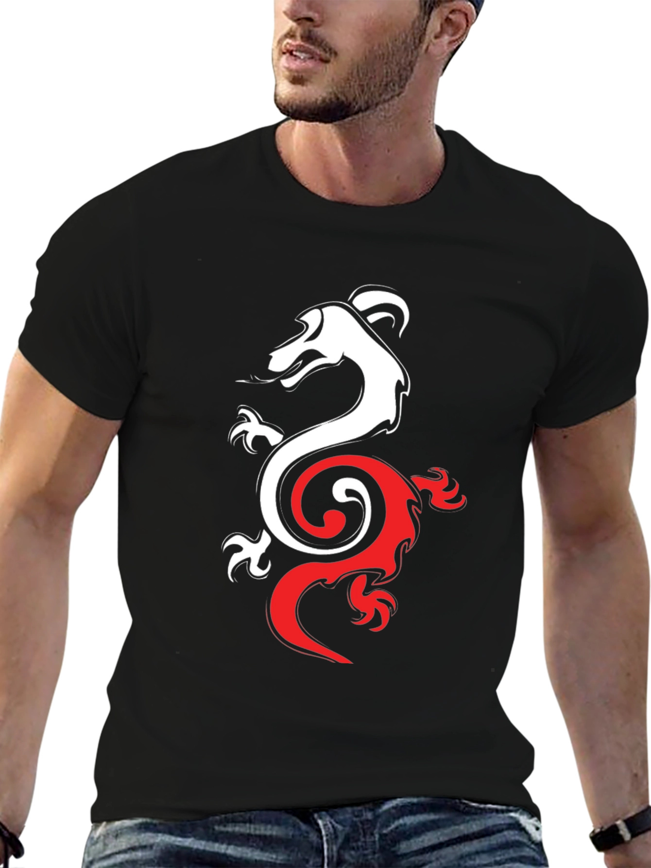 Dragon Yin Yang Graphic Tee - Black