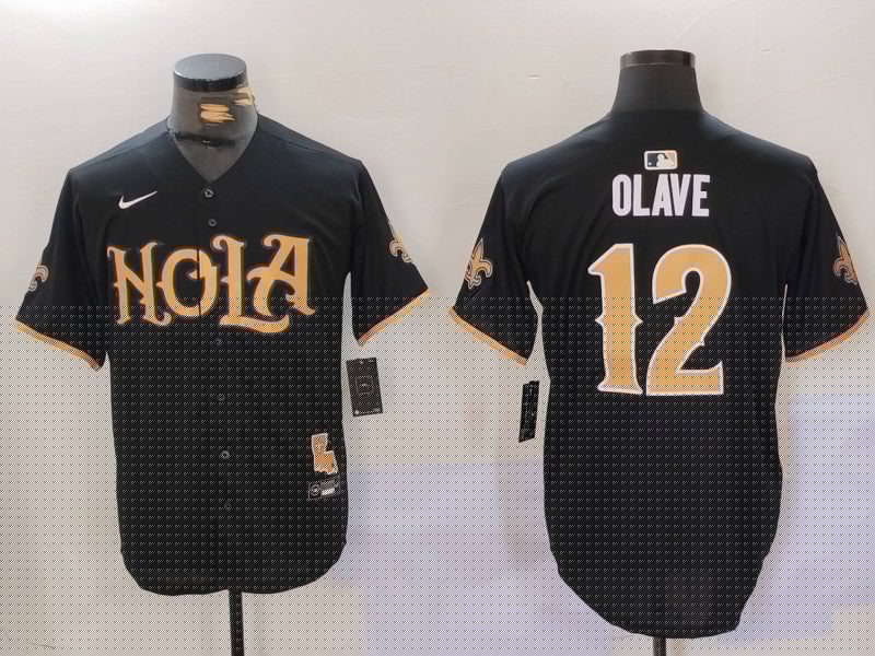 Men's New Orleans Saints Chris Olave #12 Black Game Player Jerseys