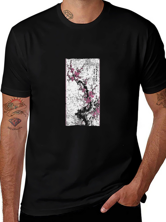 Black T-Shirt with Blossom Tree Graphic