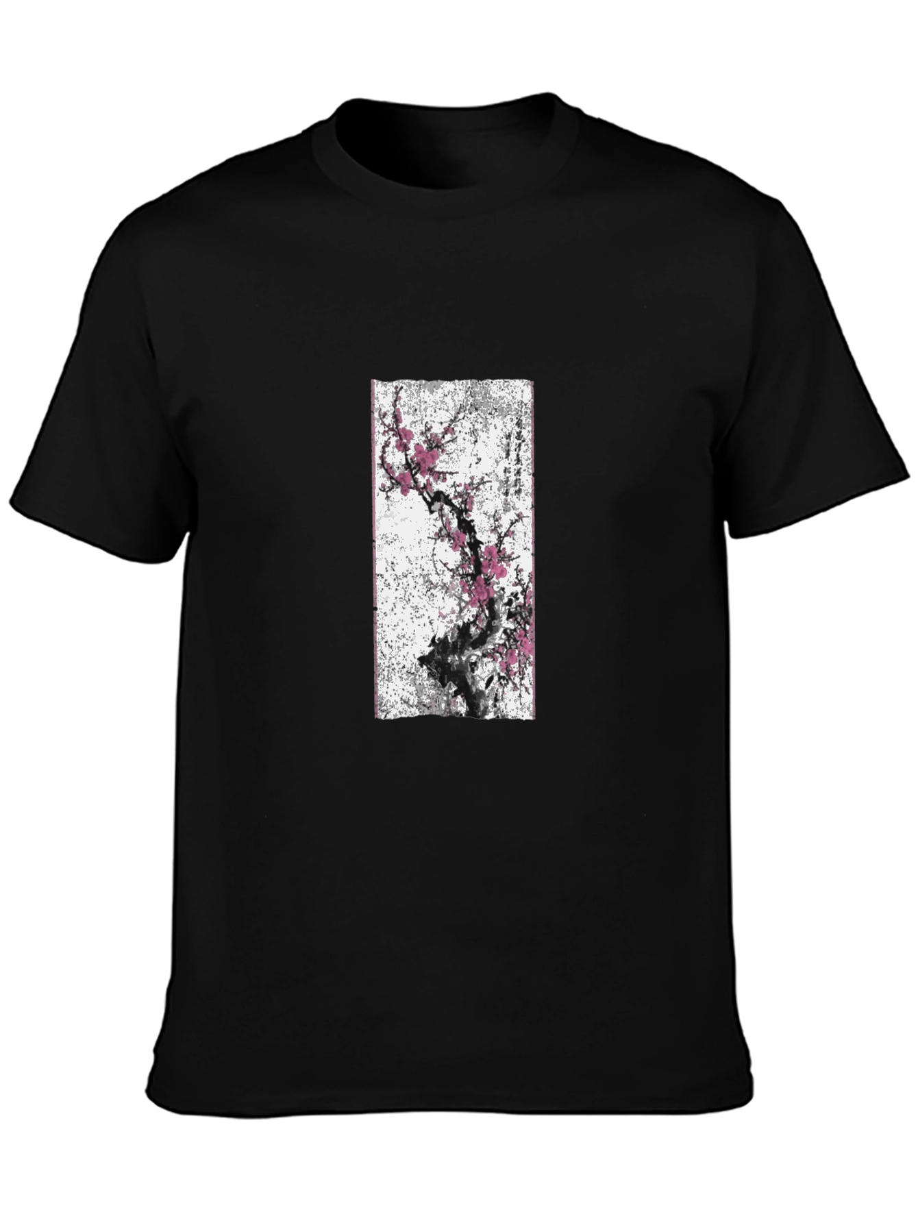Black T-Shirt with Blossom Tree Graphic