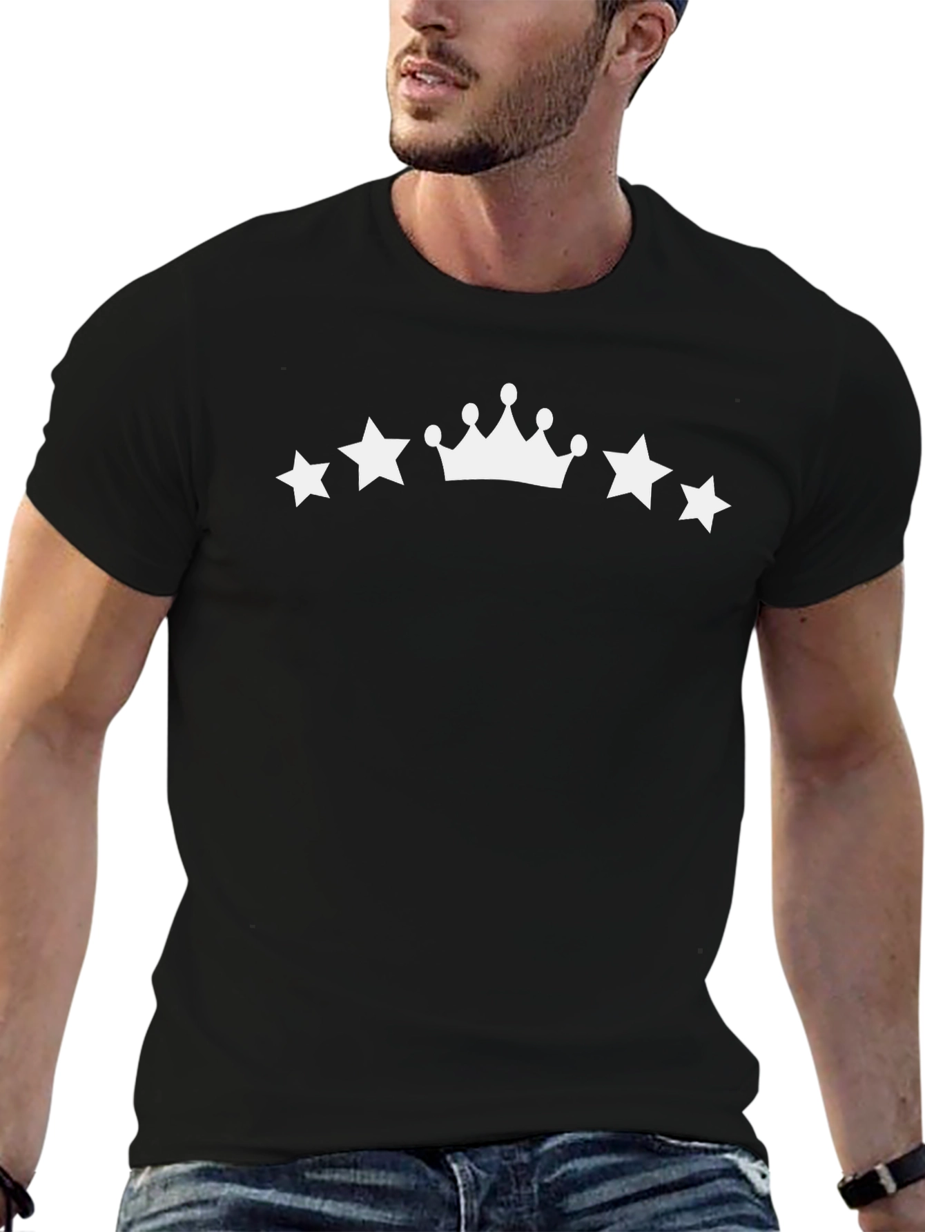Stars & Crown Black T-Shirt - Stylish Casual Wear
