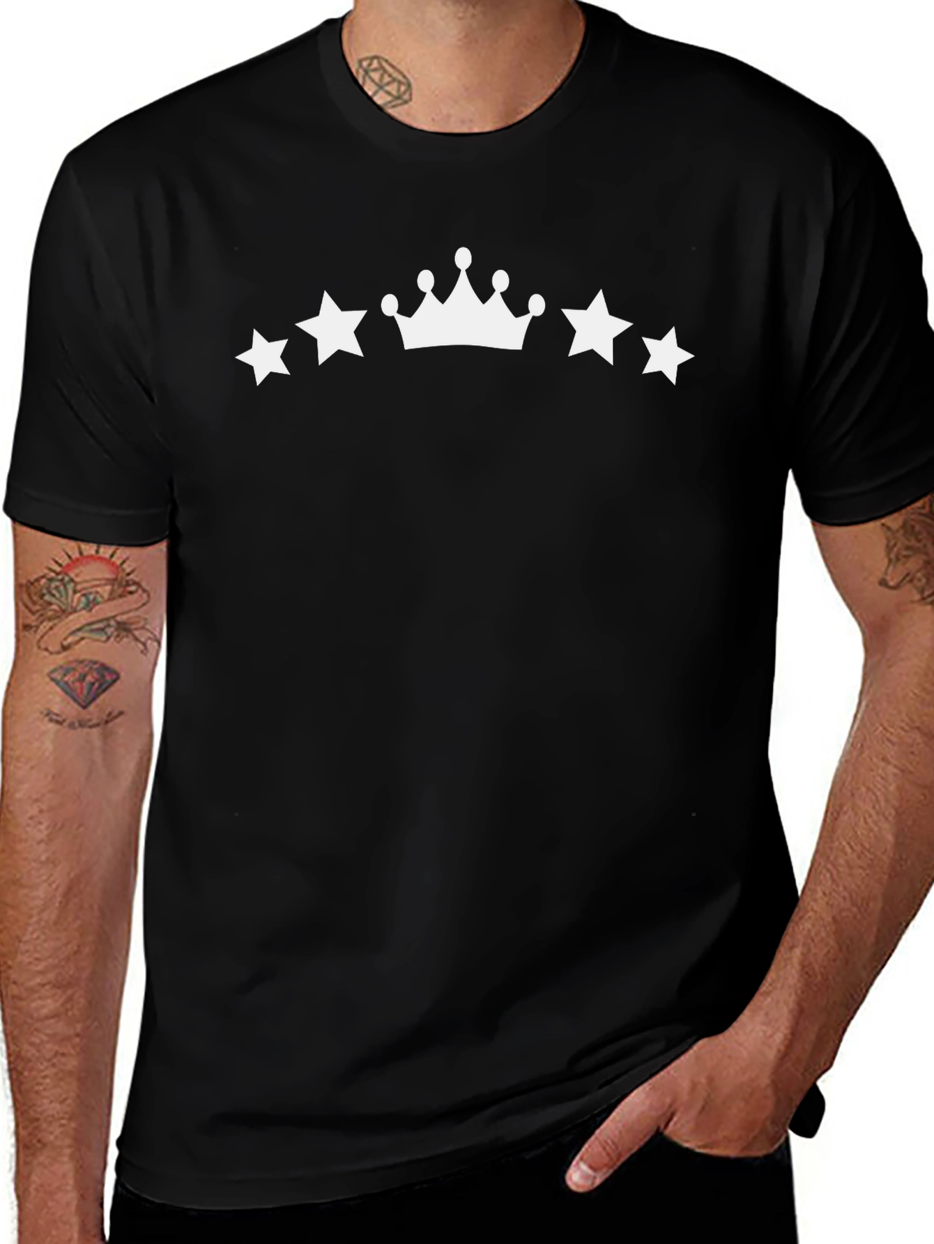 Stars & Crown Black T-Shirt - Stylish Casual Wear