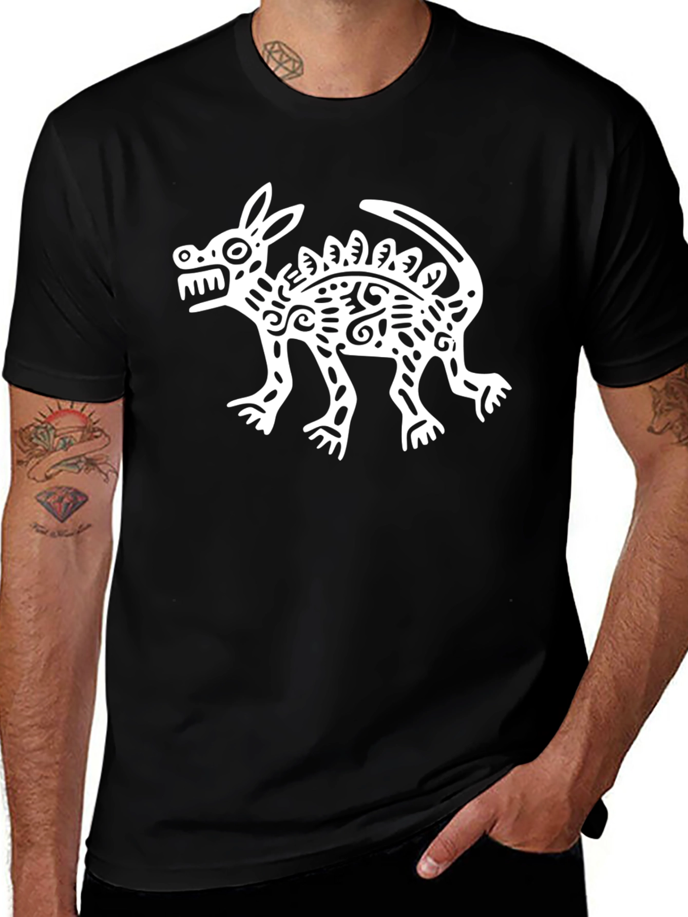 Aztec Inspired Dog Graphic Tee - Black