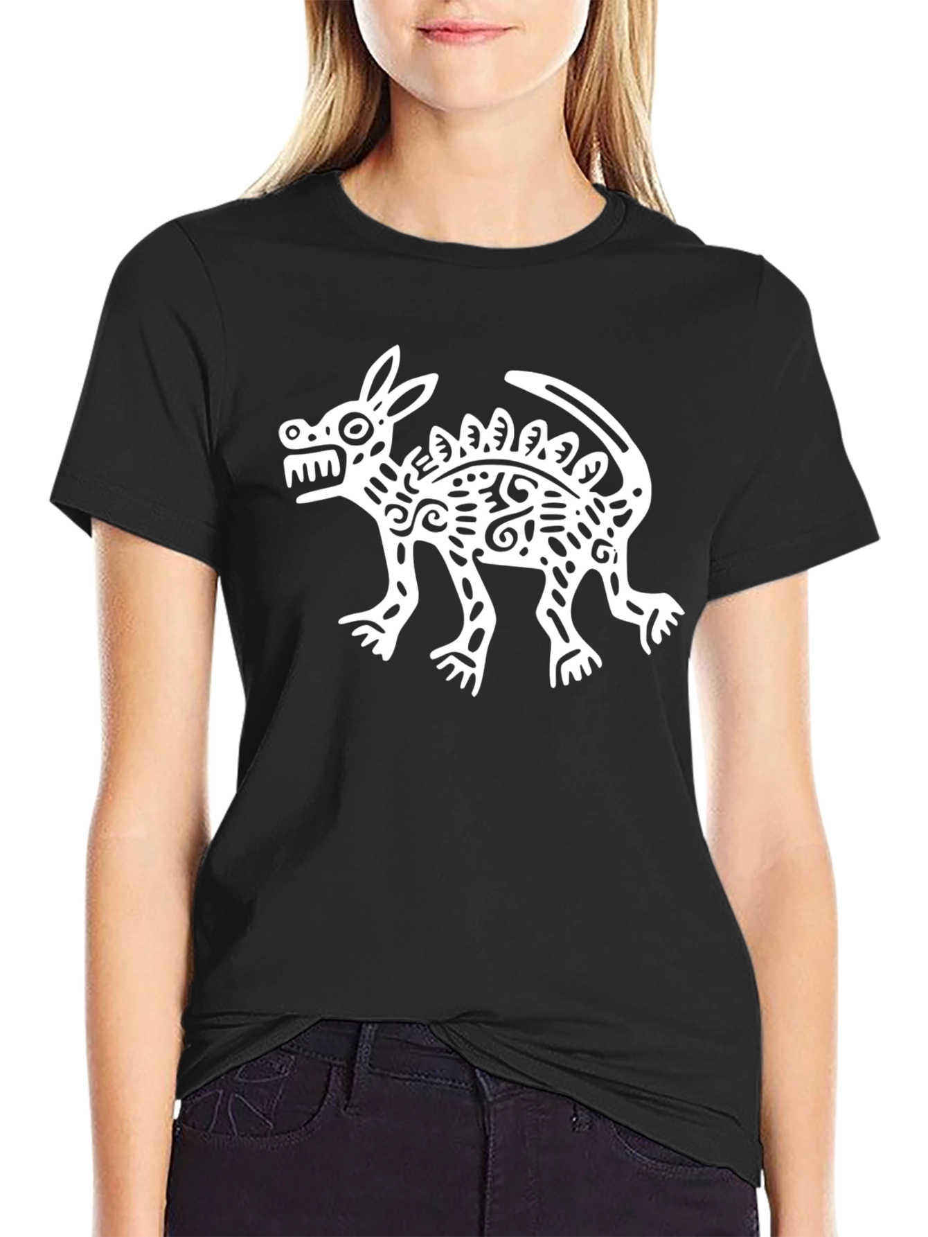 Aztec Inspired Dog Graphic Tee - Black