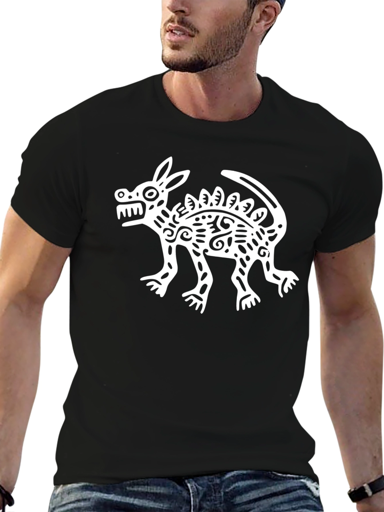 Aztec Inspired Dog Graphic Tee - Black