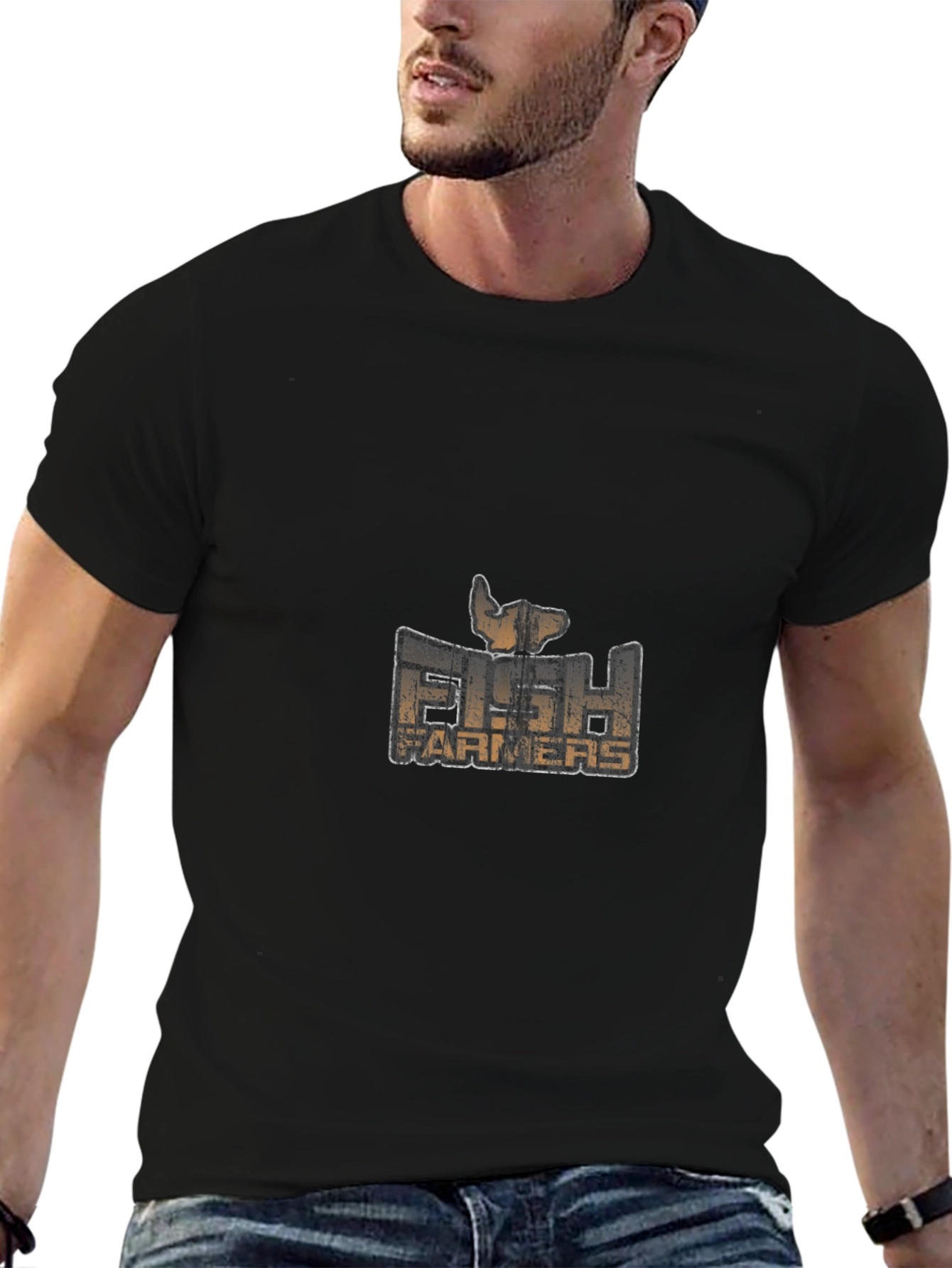 Fish Farmers Graphic Tee - Black Cotton Blend T-Shirt