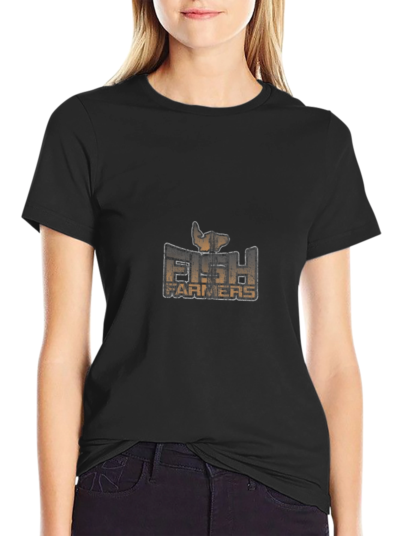 Fish Farmers Graphic Tee - Black Cotton Blend T-Shirt