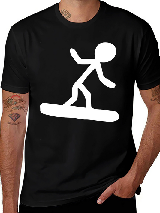 Stick Figure Surfer Black T-Shirt