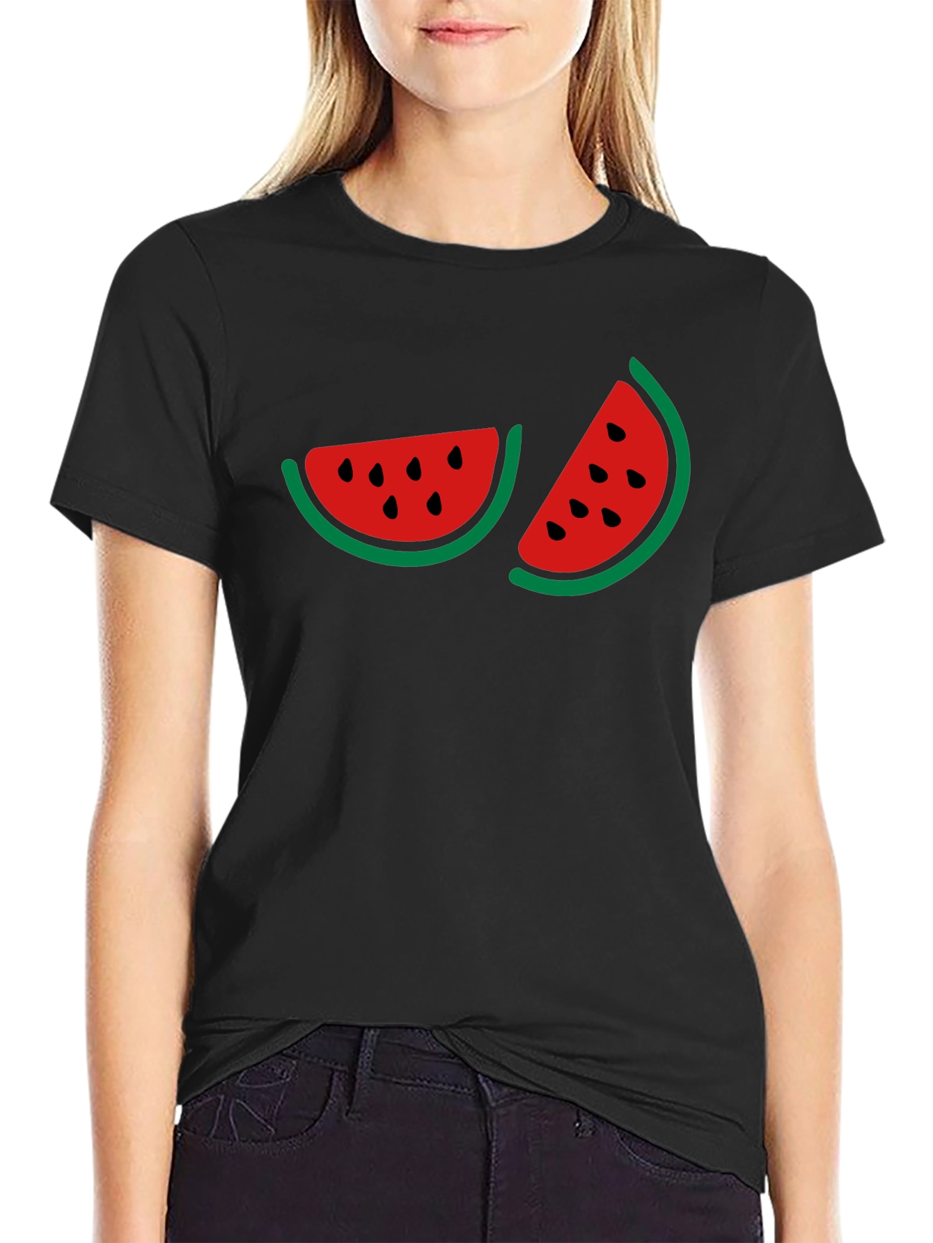 Watermelon Graphic Print Black T-Shirt