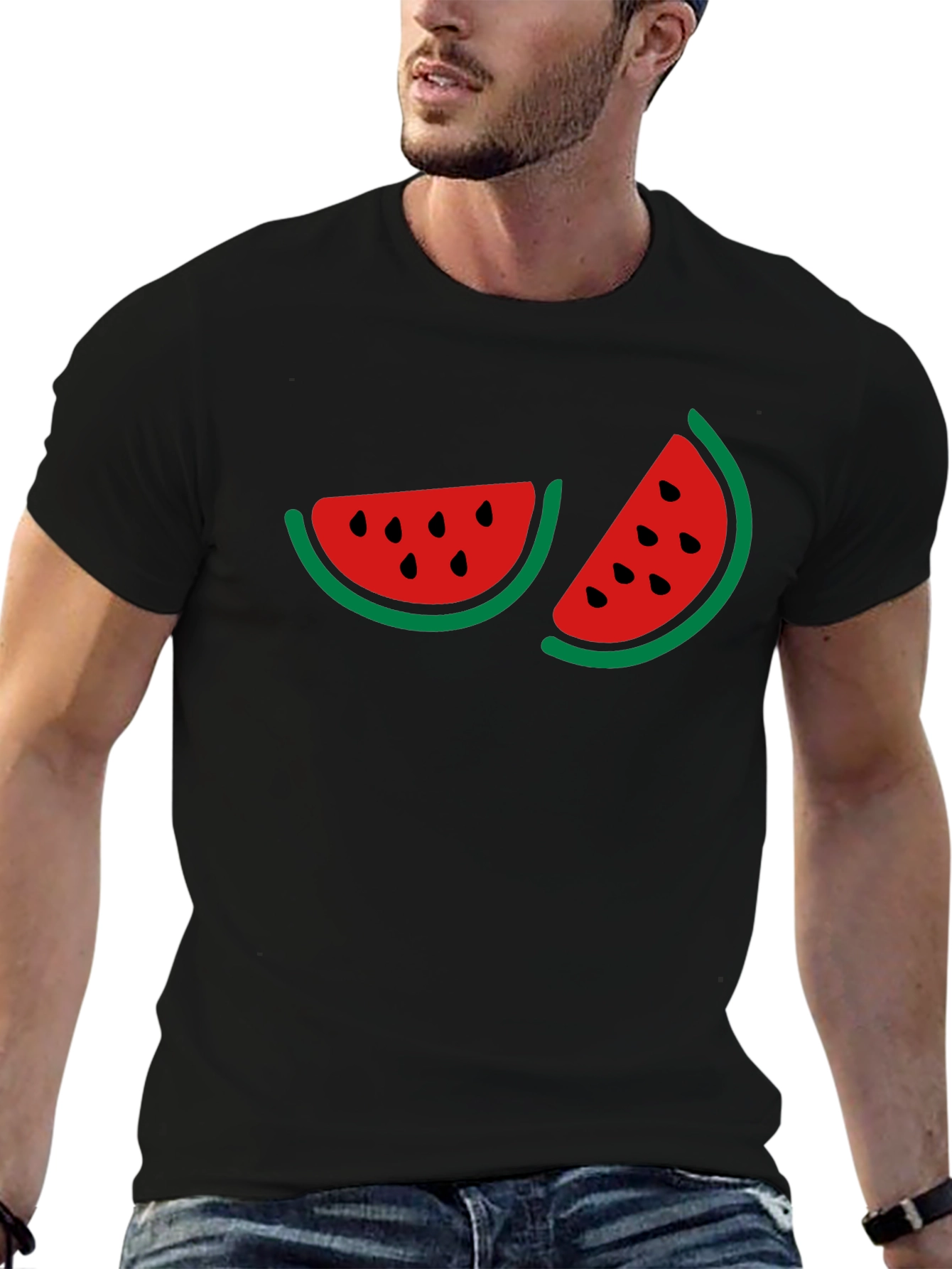 Watermelon Graphic Print Black T-Shirt