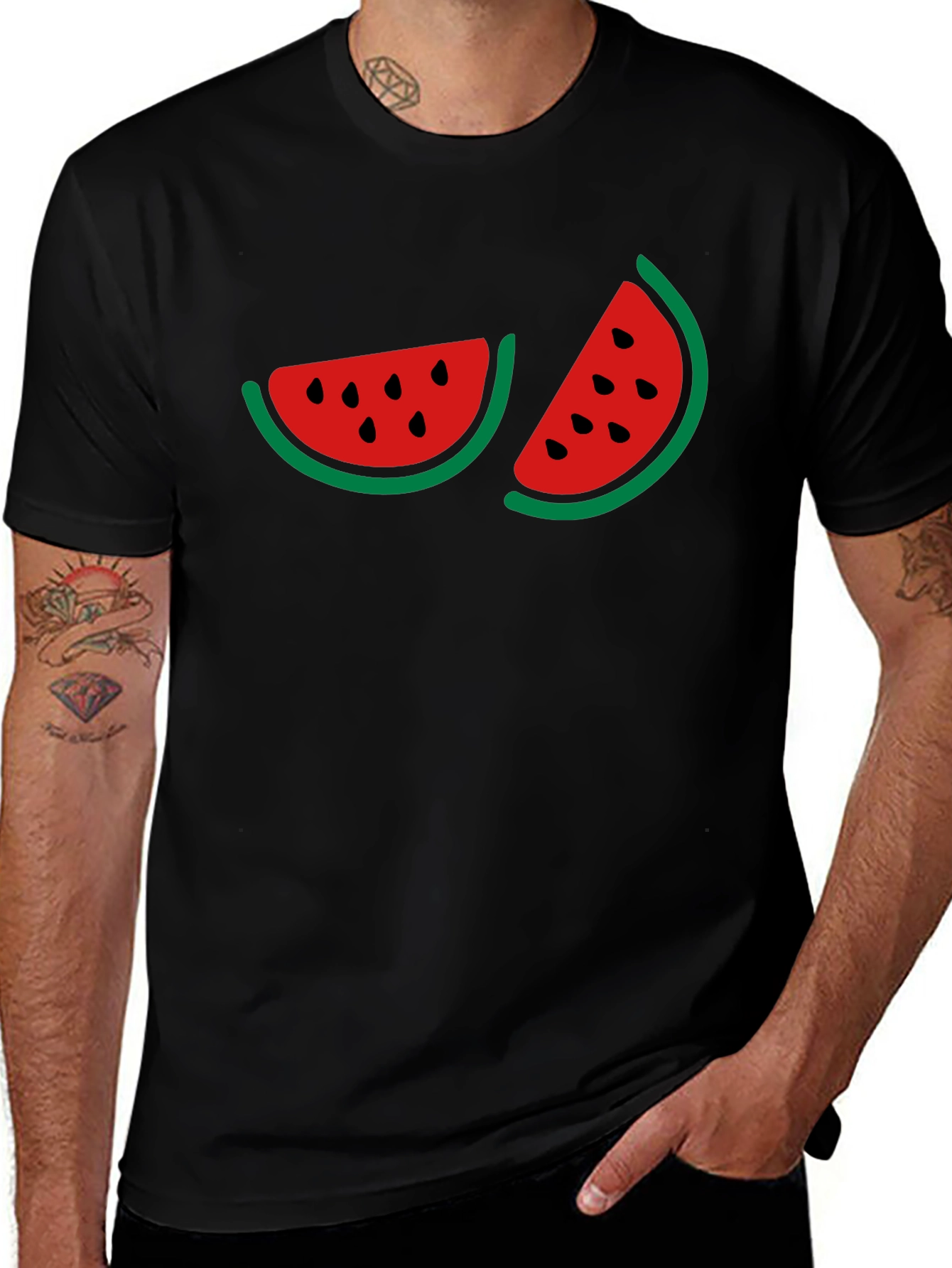 Watermelon Graphic Print Black T-Shirt