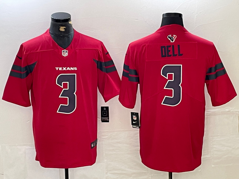 Men's Houston Texans Tank Dell #3 Red Alternate Game Jersey