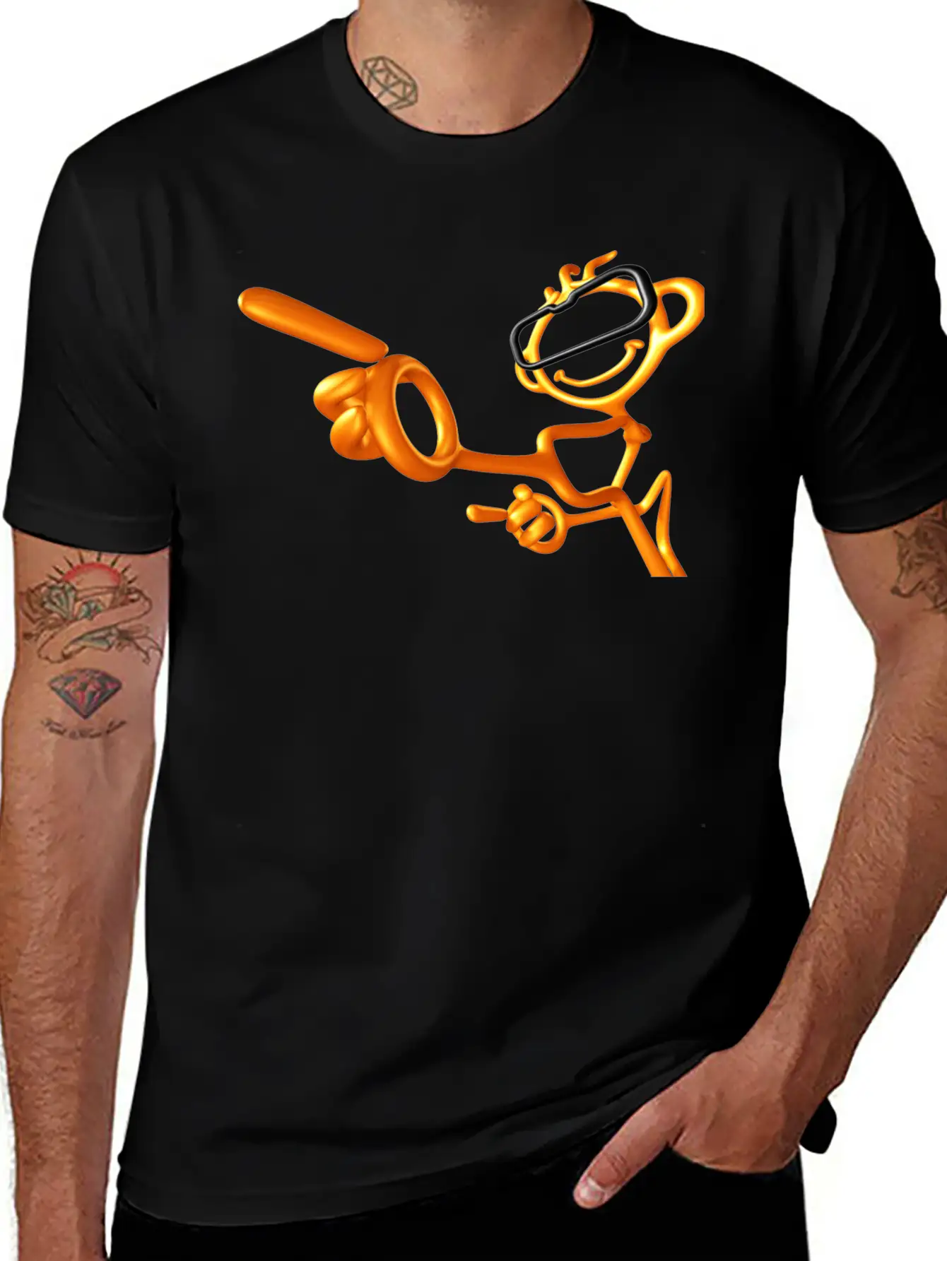 3D Gold Pointing Man Stylish Everyday T-Shirt – Unisex Basic Cotton Tee