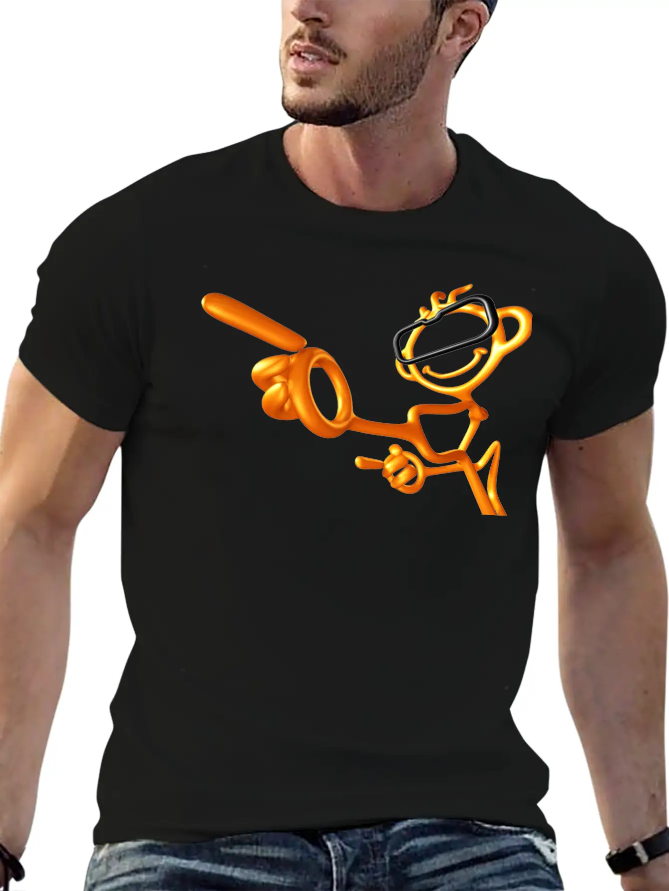3D Gold Pointing Man Stylish Everyday T-Shirt – Unisex Basic Cotton Tee