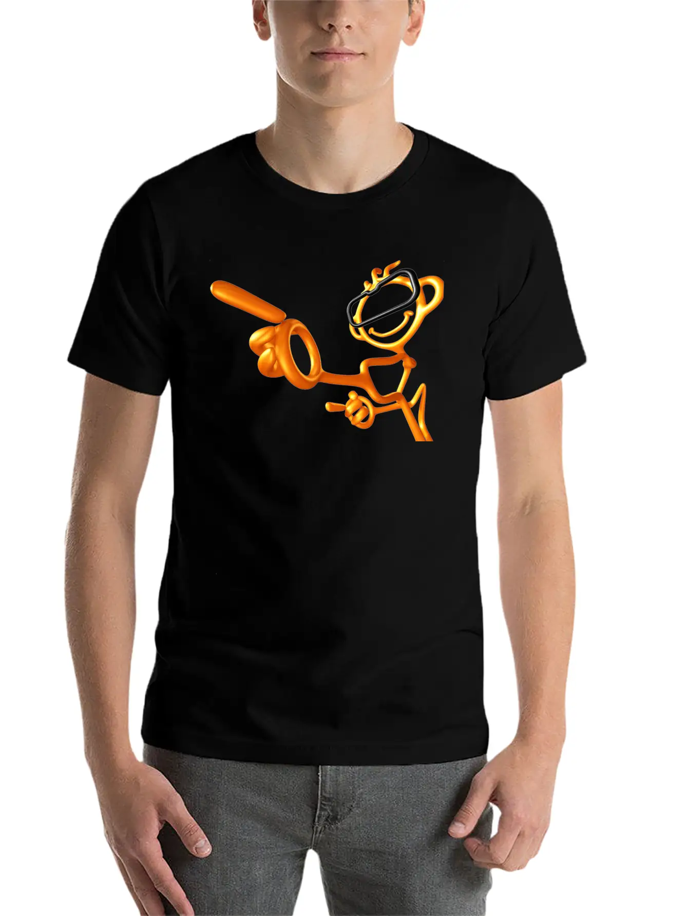 3D Gold Pointing Man Stylish Everyday T-Shirt – Unisex Basic Cotton Tee