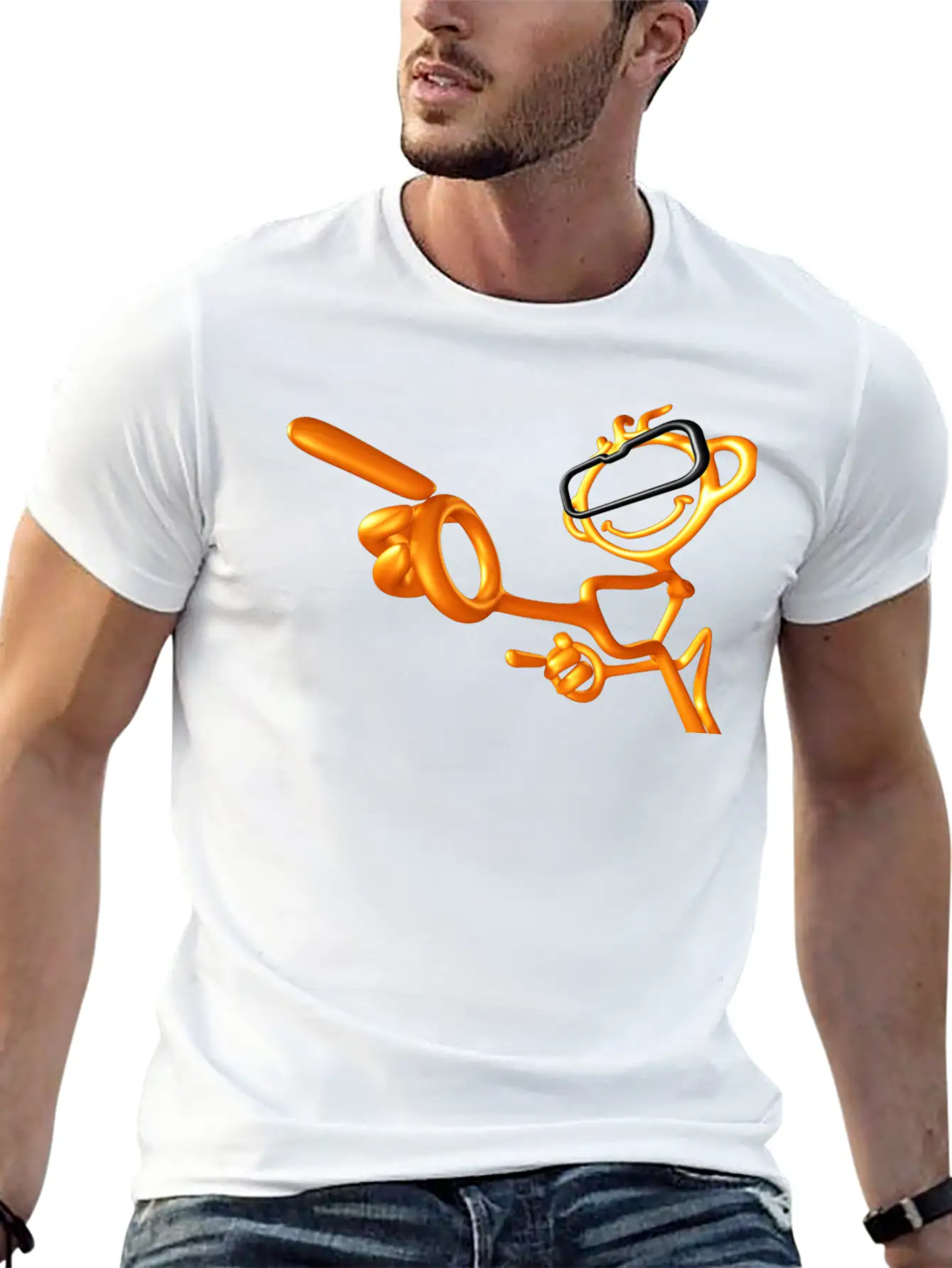 3D Gold Pointing Man Stylish Everyday T-Shirt – Unisex Basic Cotton Tee