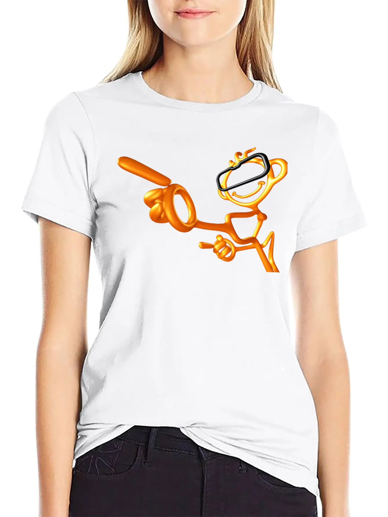 3D Gold Pointing Man Stylish Everyday T-Shirt – Unisex Basic Cotton Tee