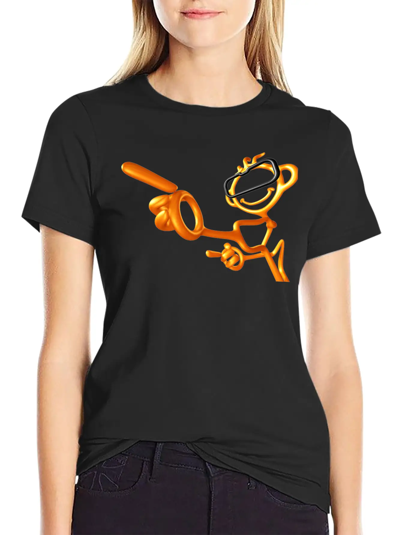 3D Gold Pointing Man Stylish Everyday T-Shirt – Unisex Basic Cotton Tee