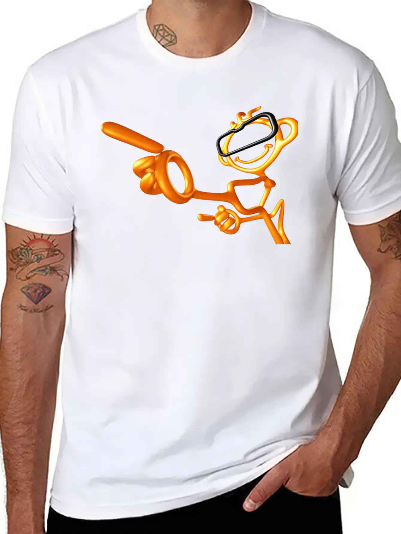 3D Gold Pointing Man Stylish Everyday T-Shirt – Unisex Basic Cotton Tee