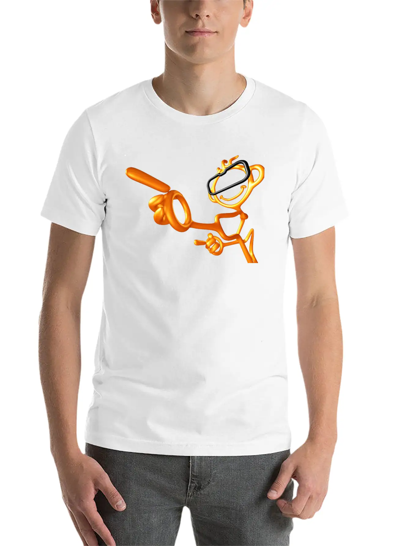 3D Gold Pointing Man Stylish Everyday T-Shirt – Unisex Basic Cotton Tee