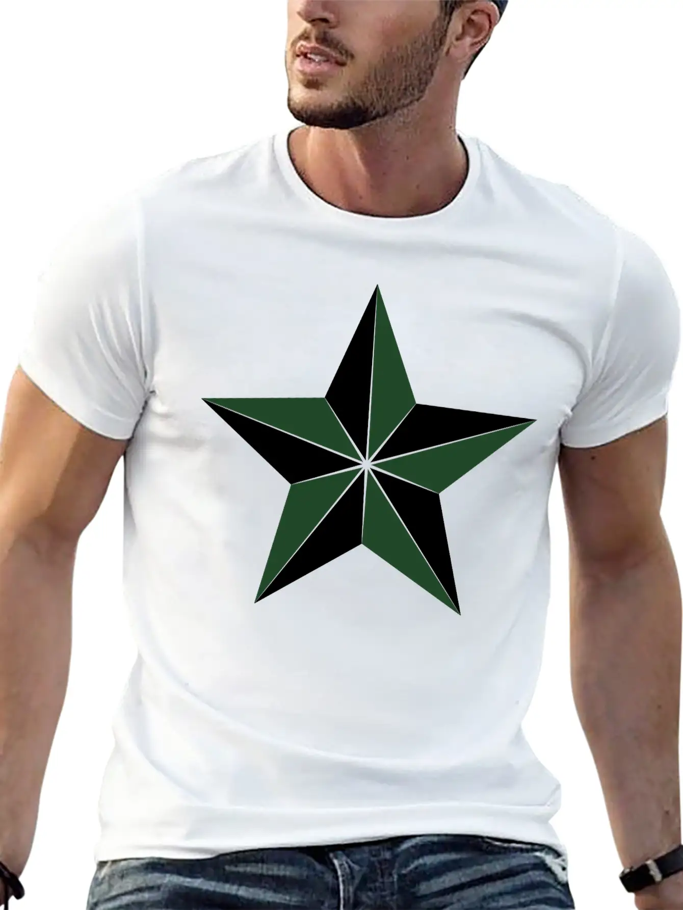 3D Segmented Silver Star Basic Graphic T-Shirt – Daily Comfort In Soft Cotton