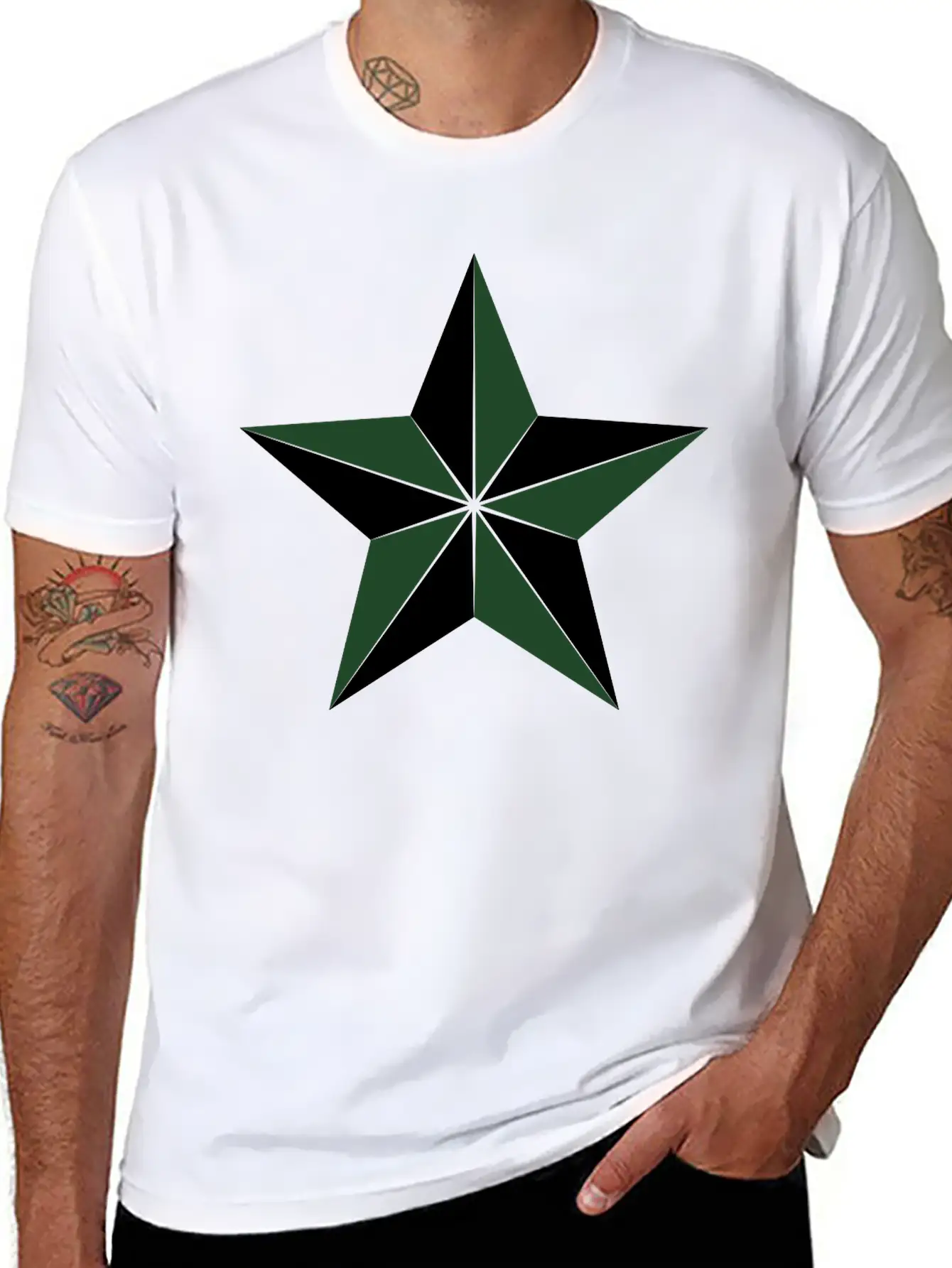 3D Segmented Silver Star Basic Graphic T-Shirt – Daily Comfort In Soft Cotton