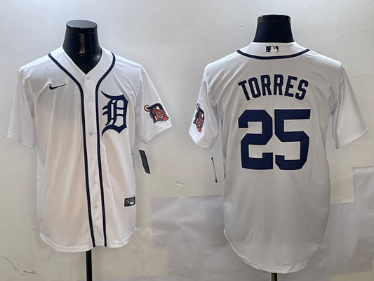 Men's Detroit Tigers Gleyber Torres #25 White Home Replica Player Jerseys