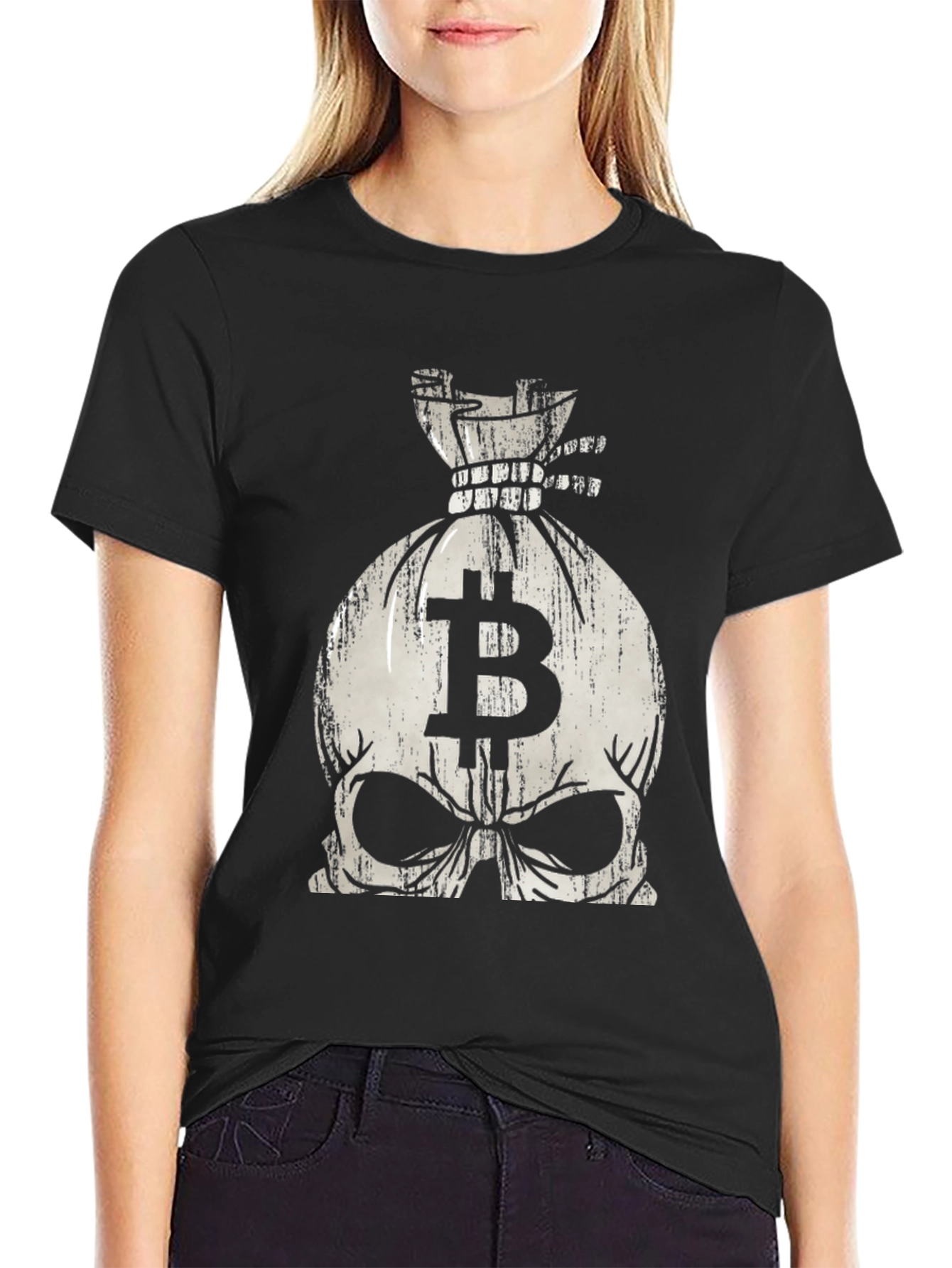 Bitcoin Skull Bag T-Shirt - Crypto Fashion