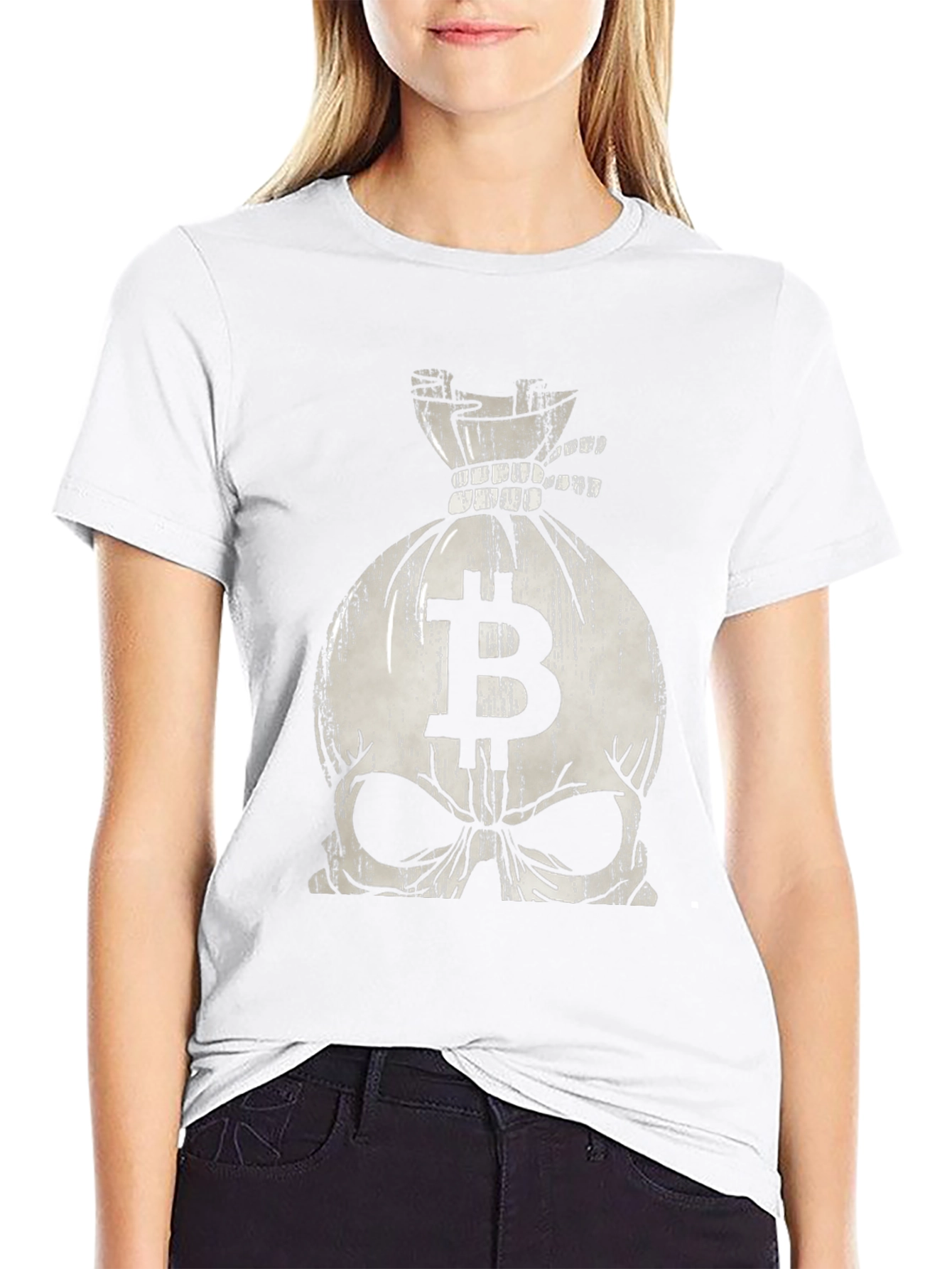 Bitcoin Skull Bag T-Shirt - Crypto Fashion