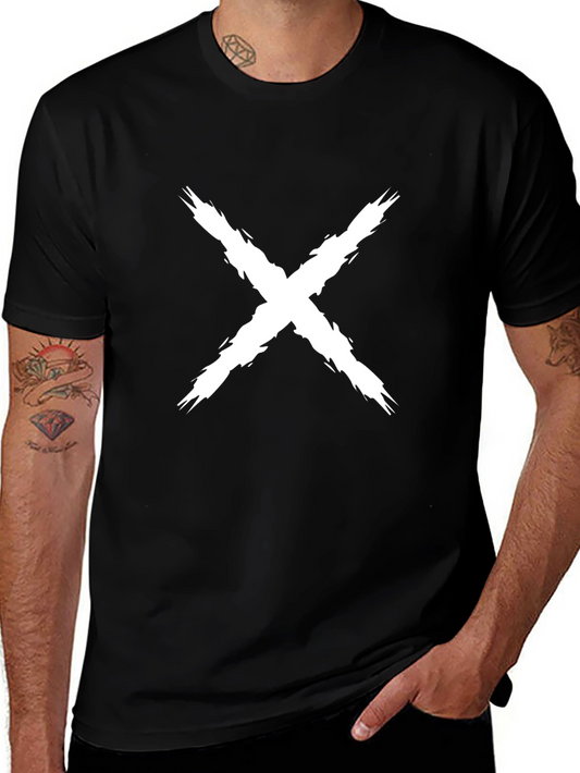 Mens Black T-Shirt with White X Design
