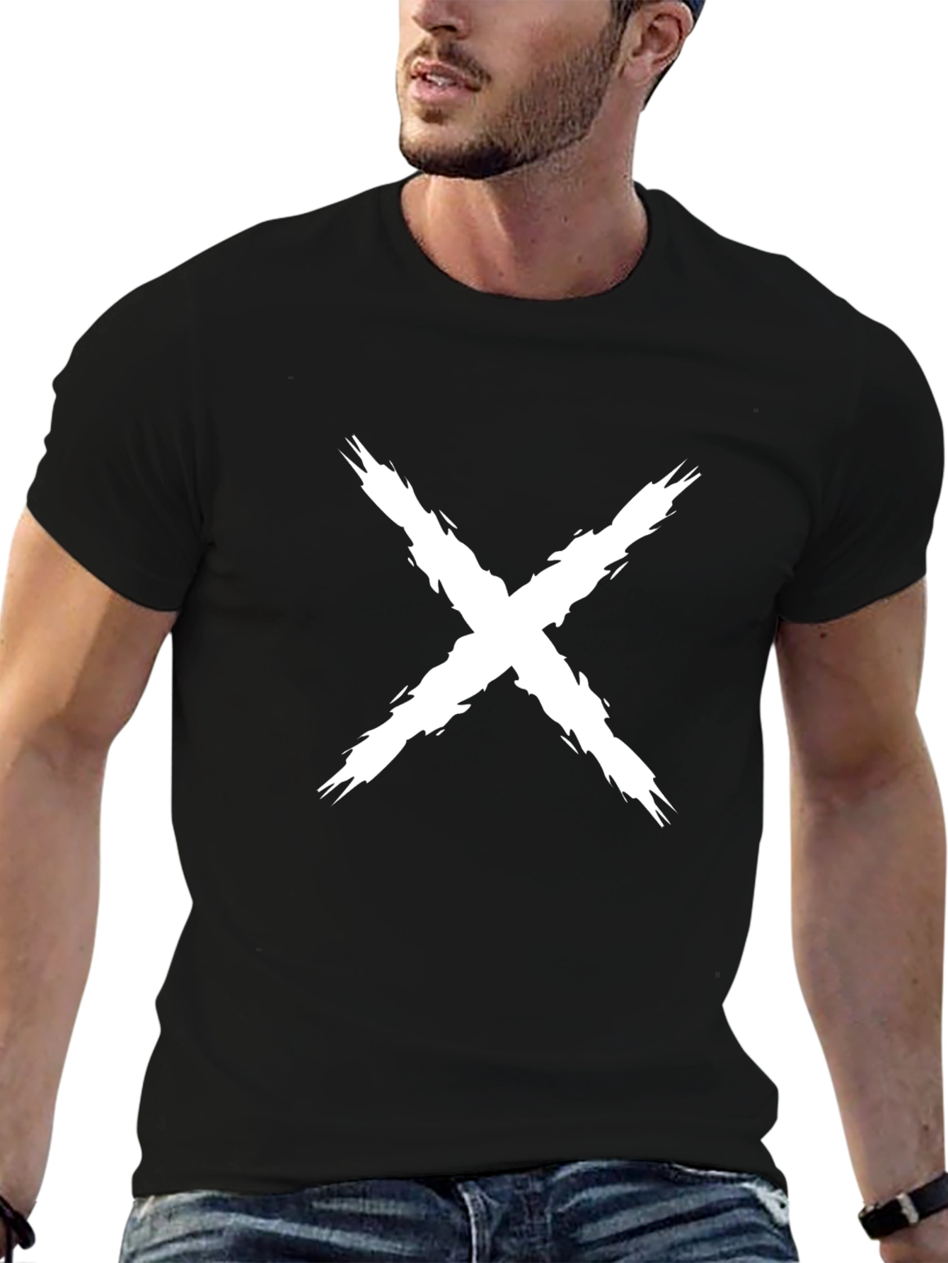 Mens Black T-Shirt with White X Design