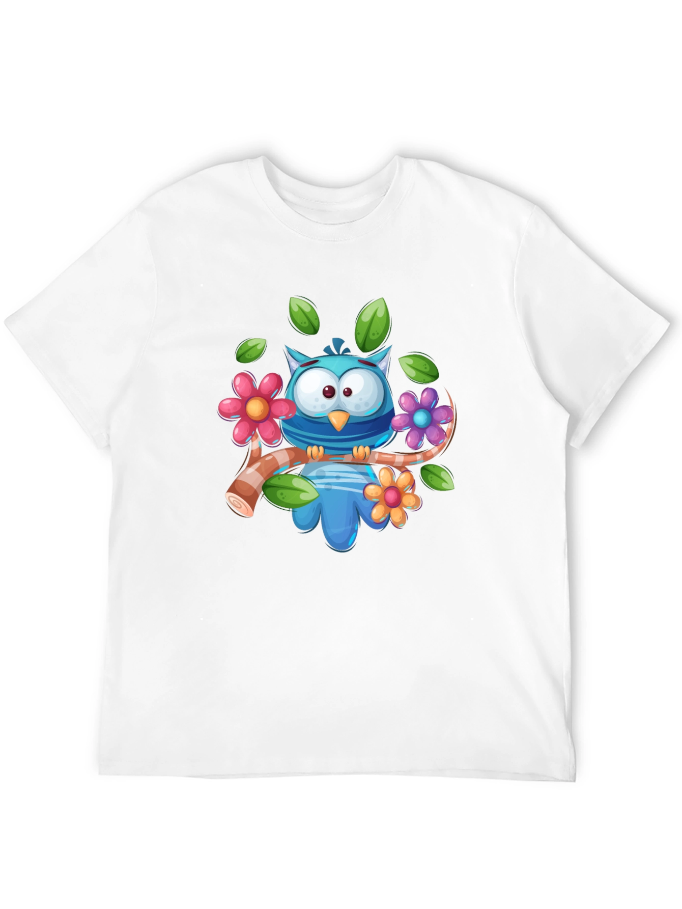 Cute Owl on Branch Graphic Tee - Black