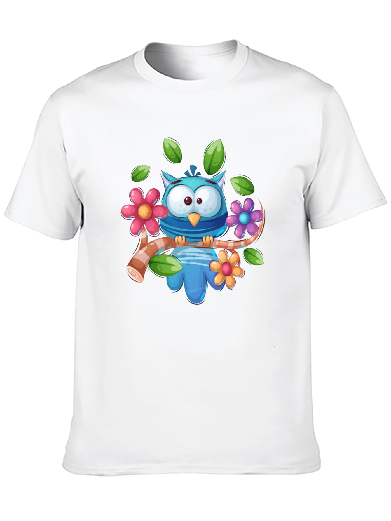 Cute Owl on Branch Graphic Tee - Black