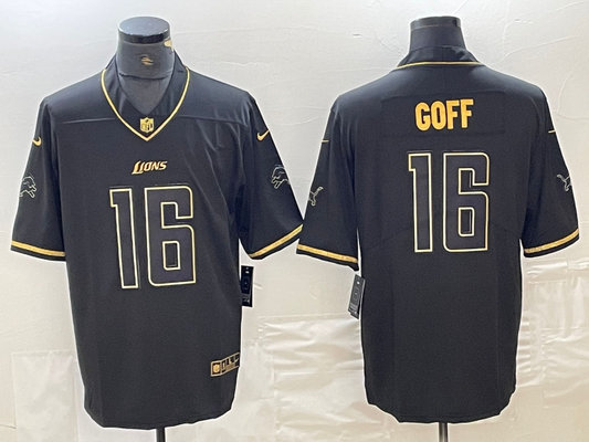 Men's Detroit Lions Jared Goff #16 Black Game Jerseys