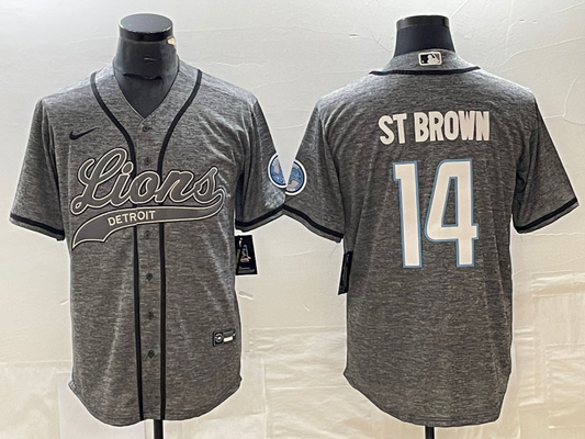 Men's Detroit Lions Amon-Ra St. Brown #14 Gray Game Jerseys Joint Edition
