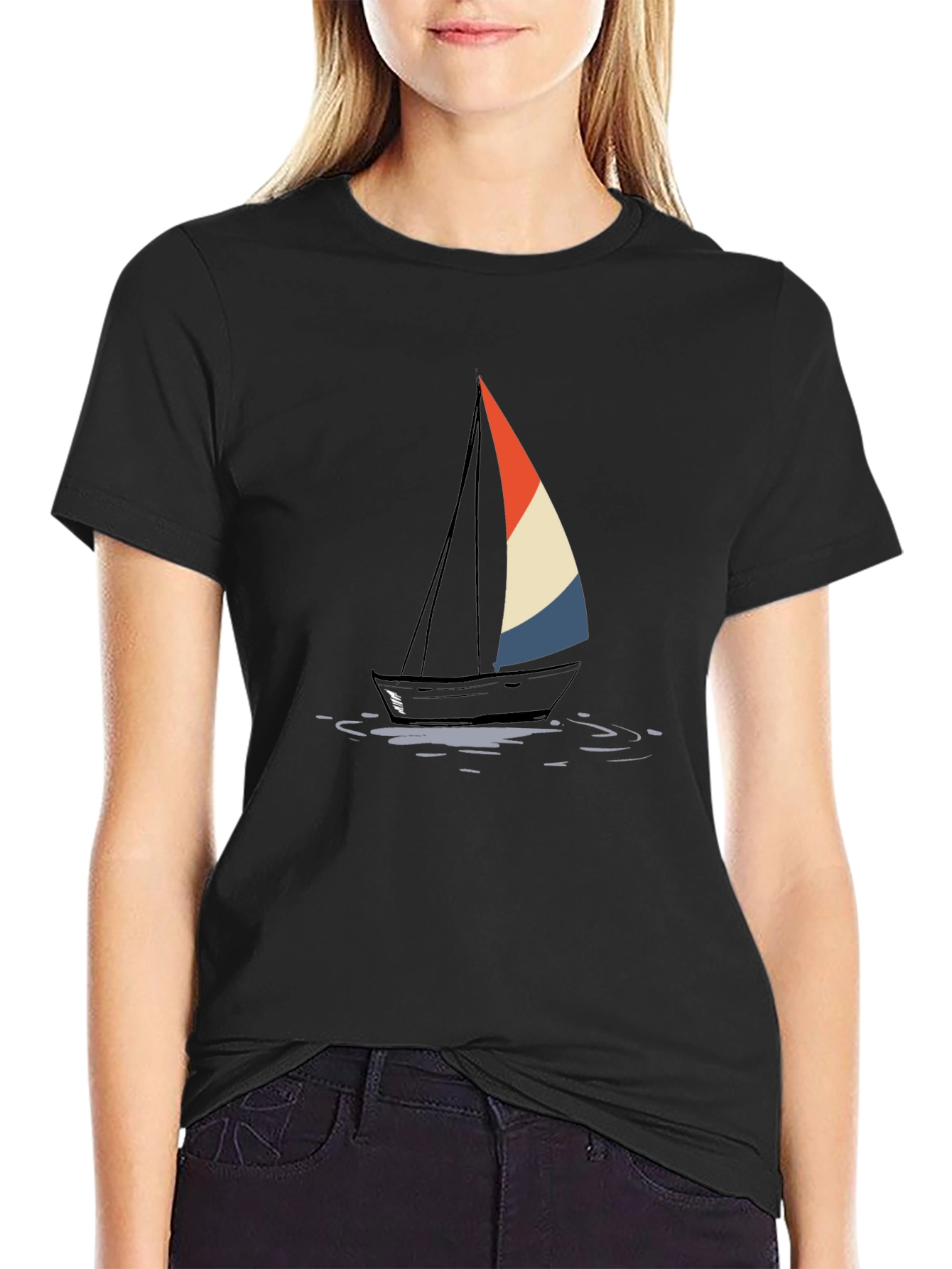 Sailboat Graphic Tee - Stylish Black Cotton T-Shirt