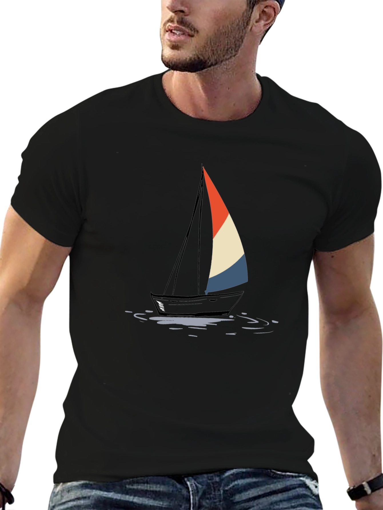 Sailboat Graphic Tee - Stylish Black Cotton T-Shirt