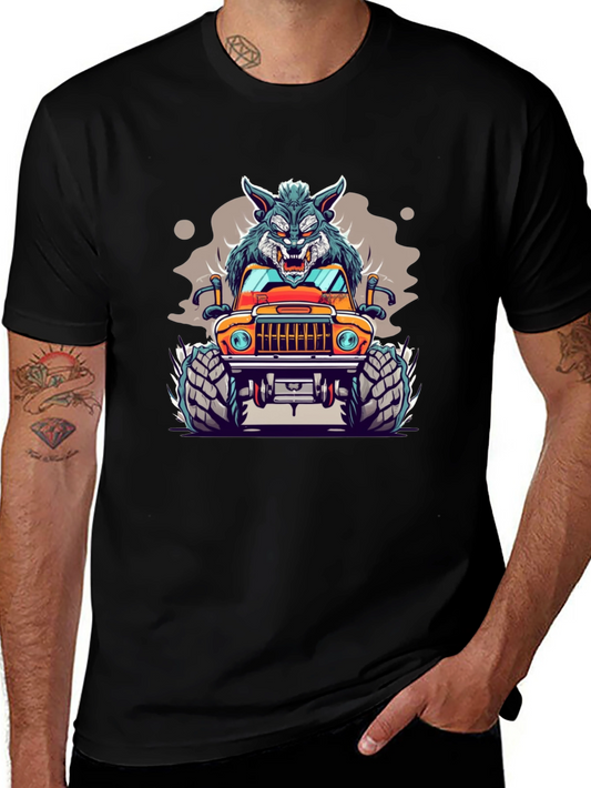 Wolf Monster Truck Black T-Shirt