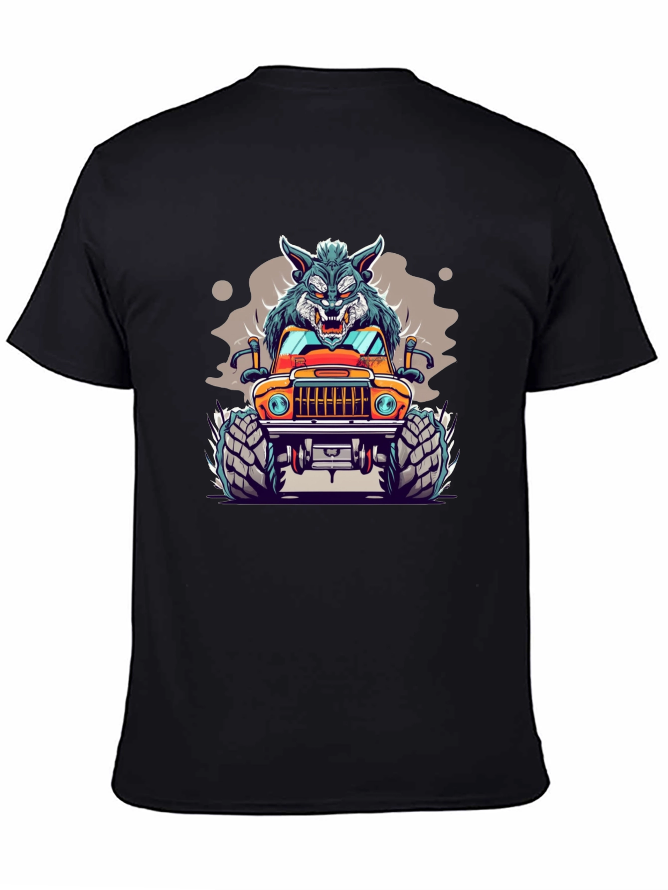 Wolf Monster Truck Black T-Shirt