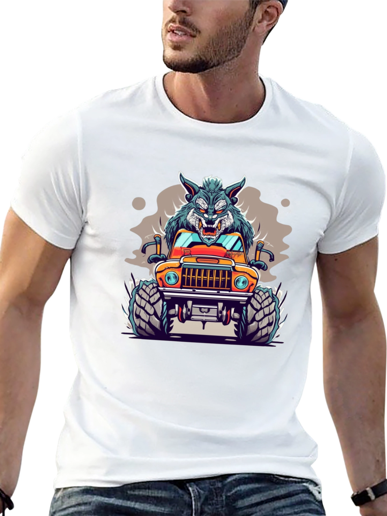Wolf Monster Truck Black T-Shirt