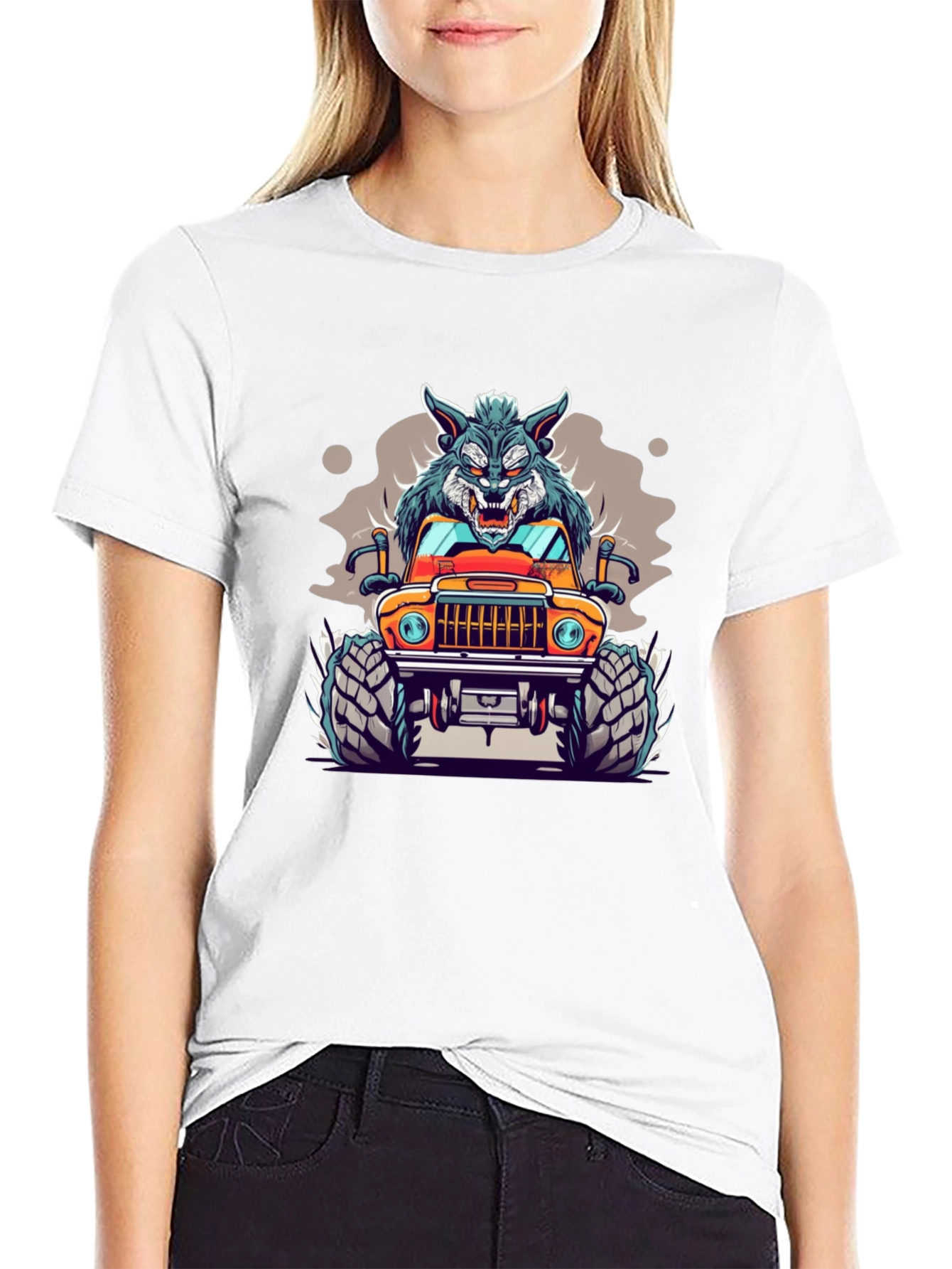 Wolf Monster Truck Black T-Shirt