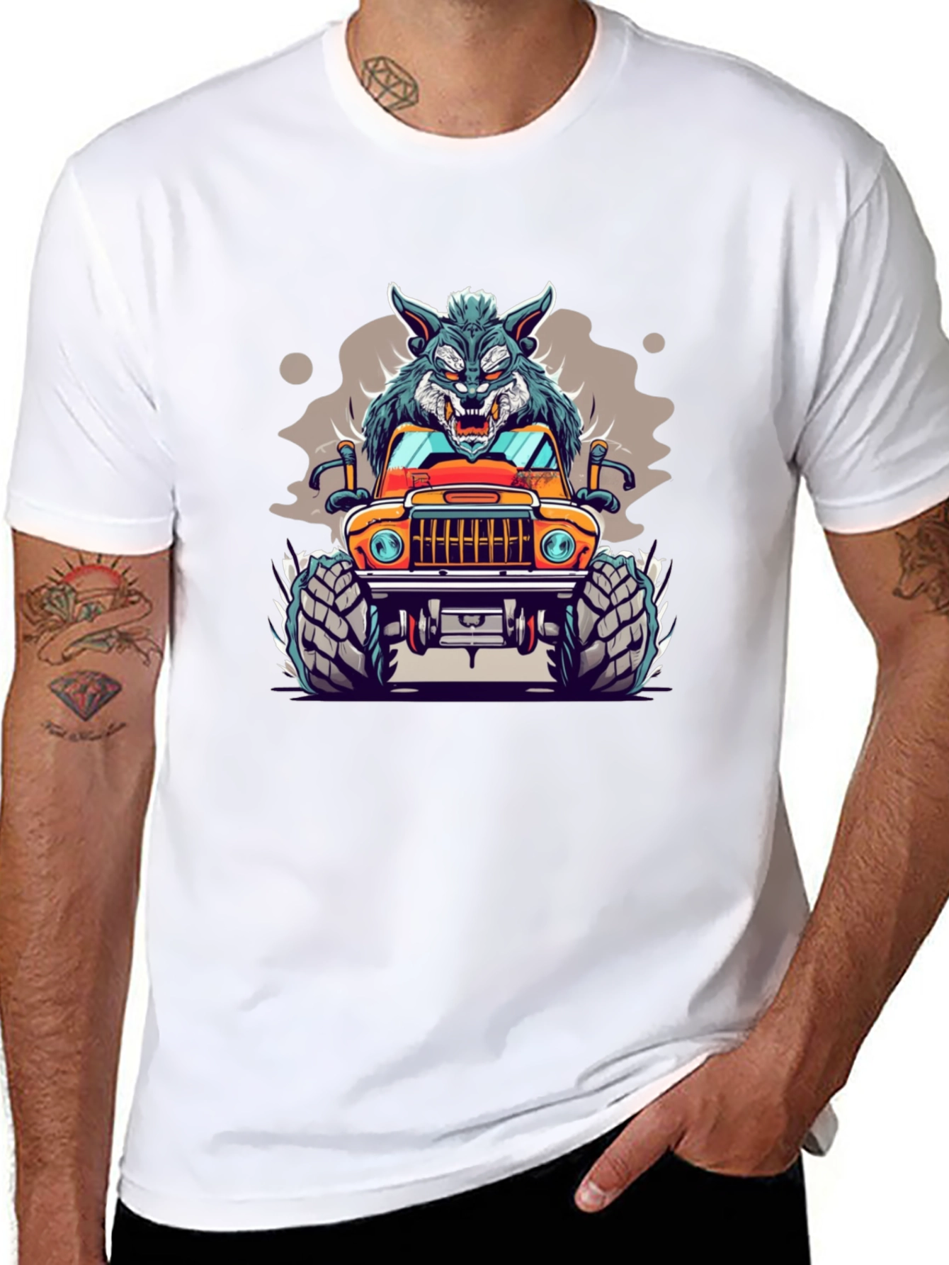 Wolf Monster Truck Black T-Shirt