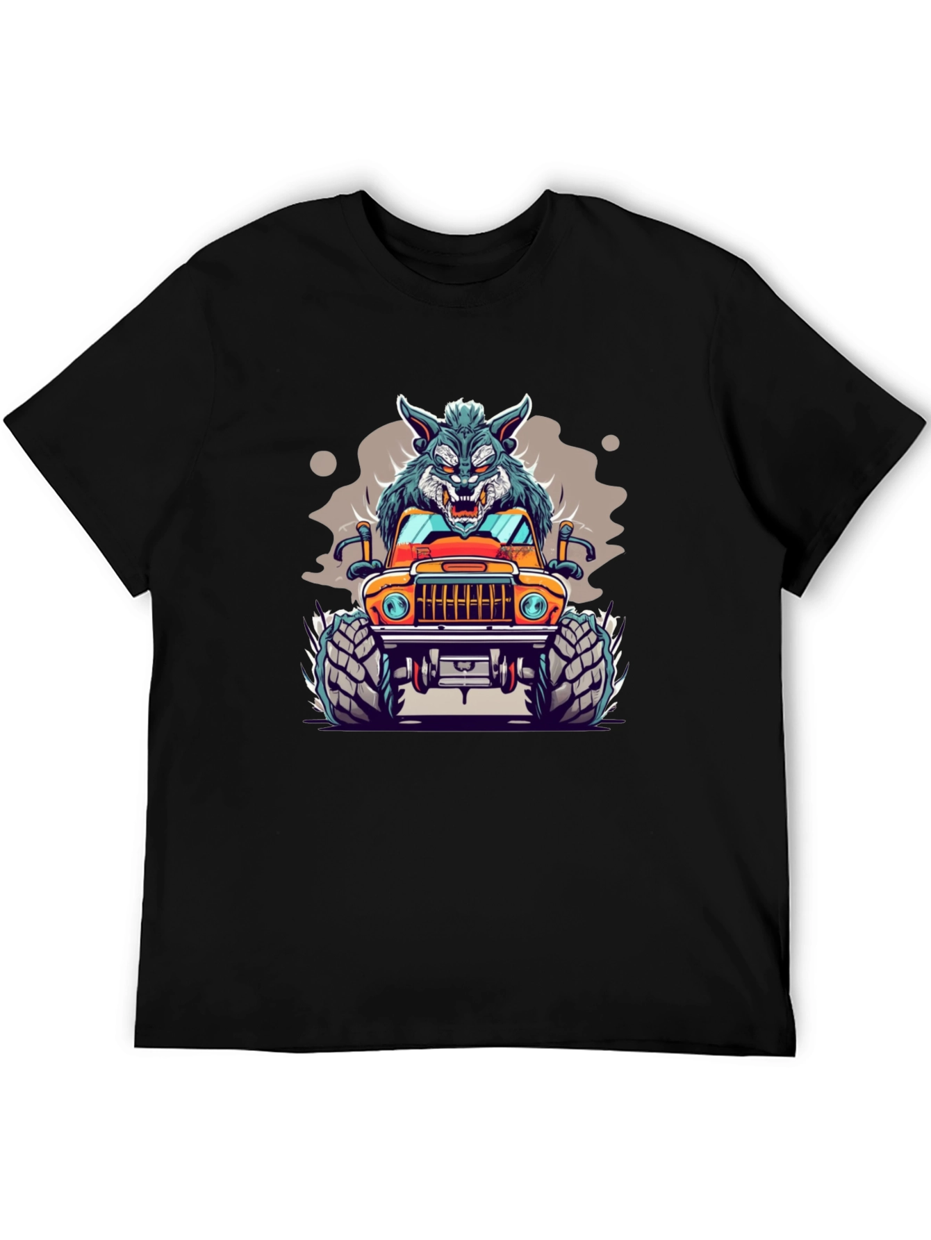 Wolf Monster Truck Black T-Shirt