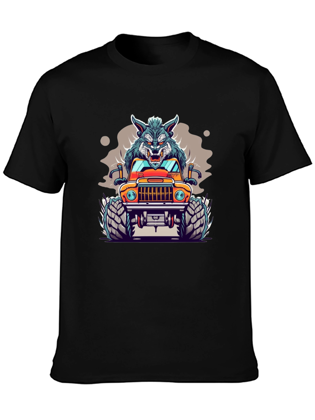 Wolf Monster Truck Black T-Shirt