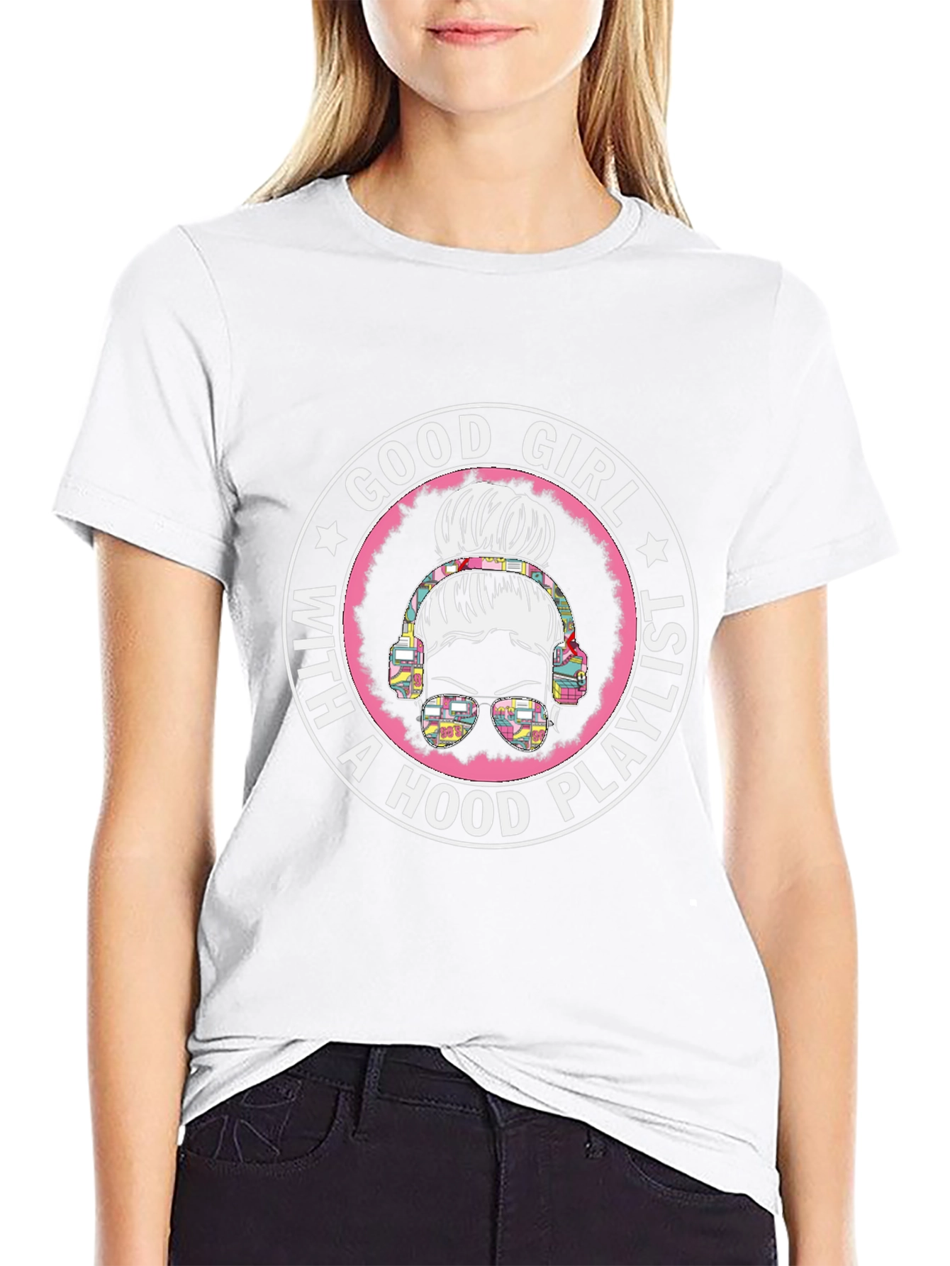 Good Girl with Hood Playlist Black T-Shirt